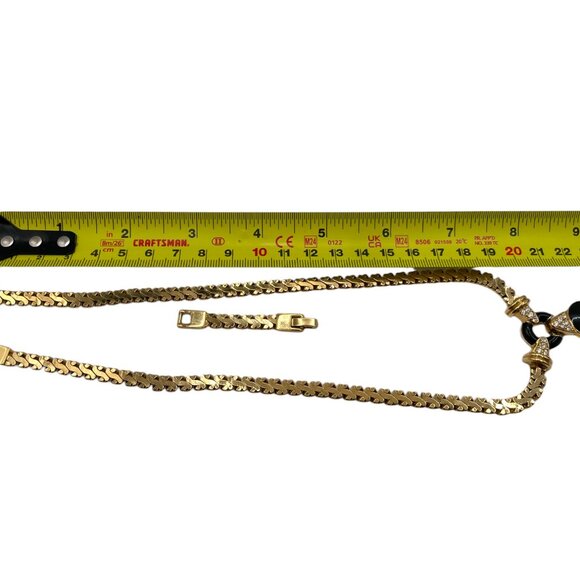 Vintage CORO China Crystal and Black Enamel Gold Tone Pendant Herringbone - Picture 7 of 7